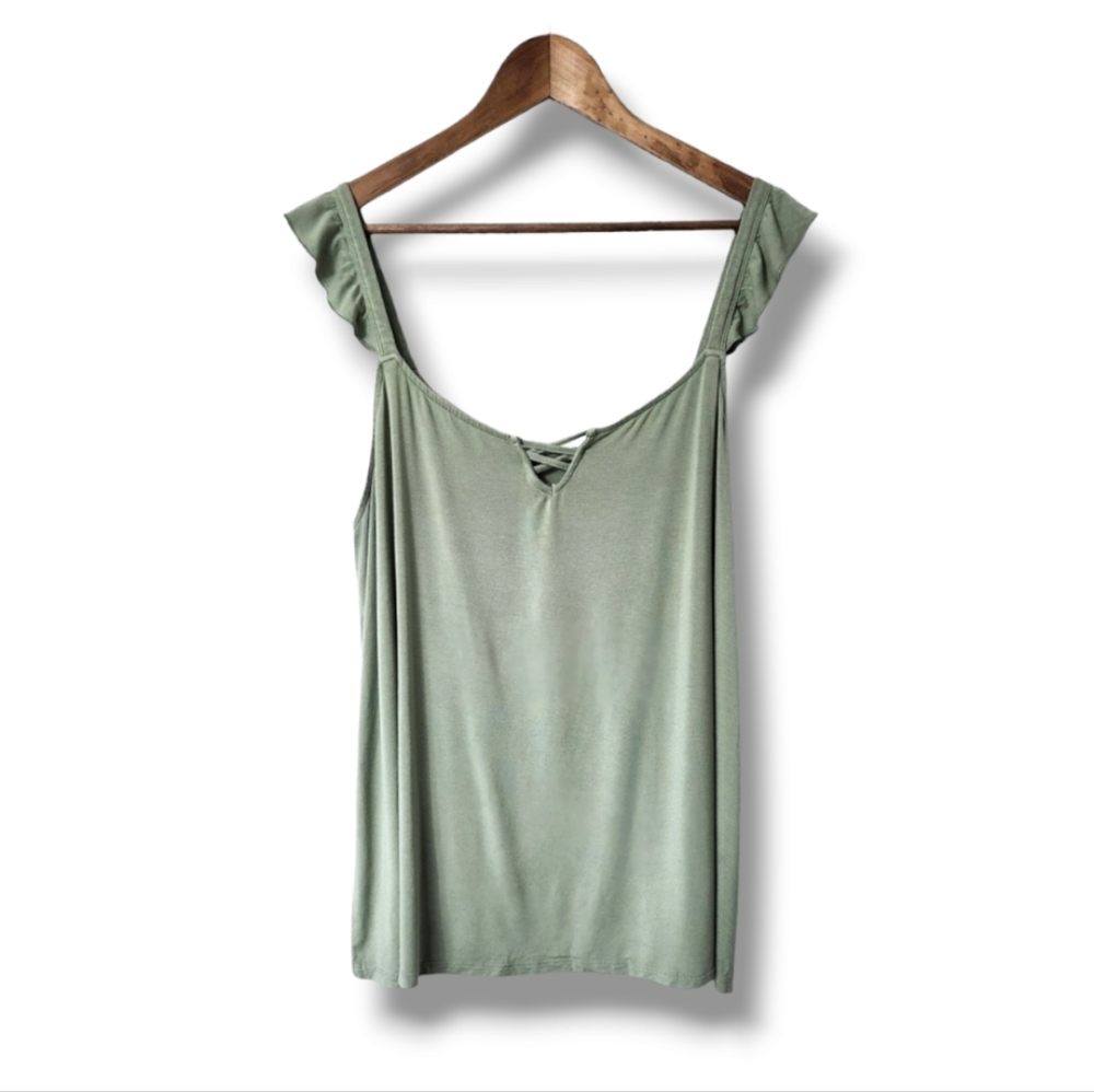 Torrid Super Soft Sage Green Lattice Ruffled Tank Top  | 3X
